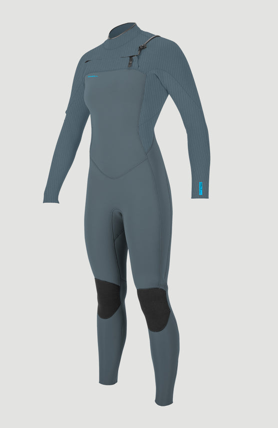 O'Neill Hyperfreak Plus 4/3mm Chest Zip Full Wetsuit Neoprenanzug für Damen, blau, freigestellt von vorne