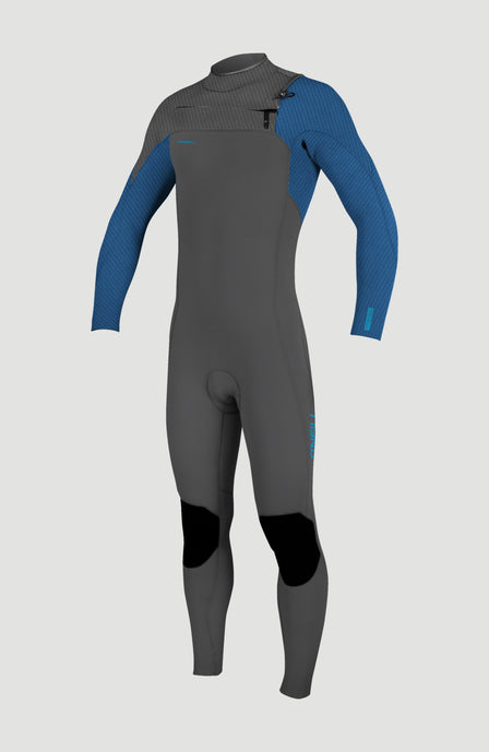 O'Neill Hyperfreak Plus 3/2mm Chest Zip Full Wetsuit für Jungen, blau, freigestellt in Vorderansicht