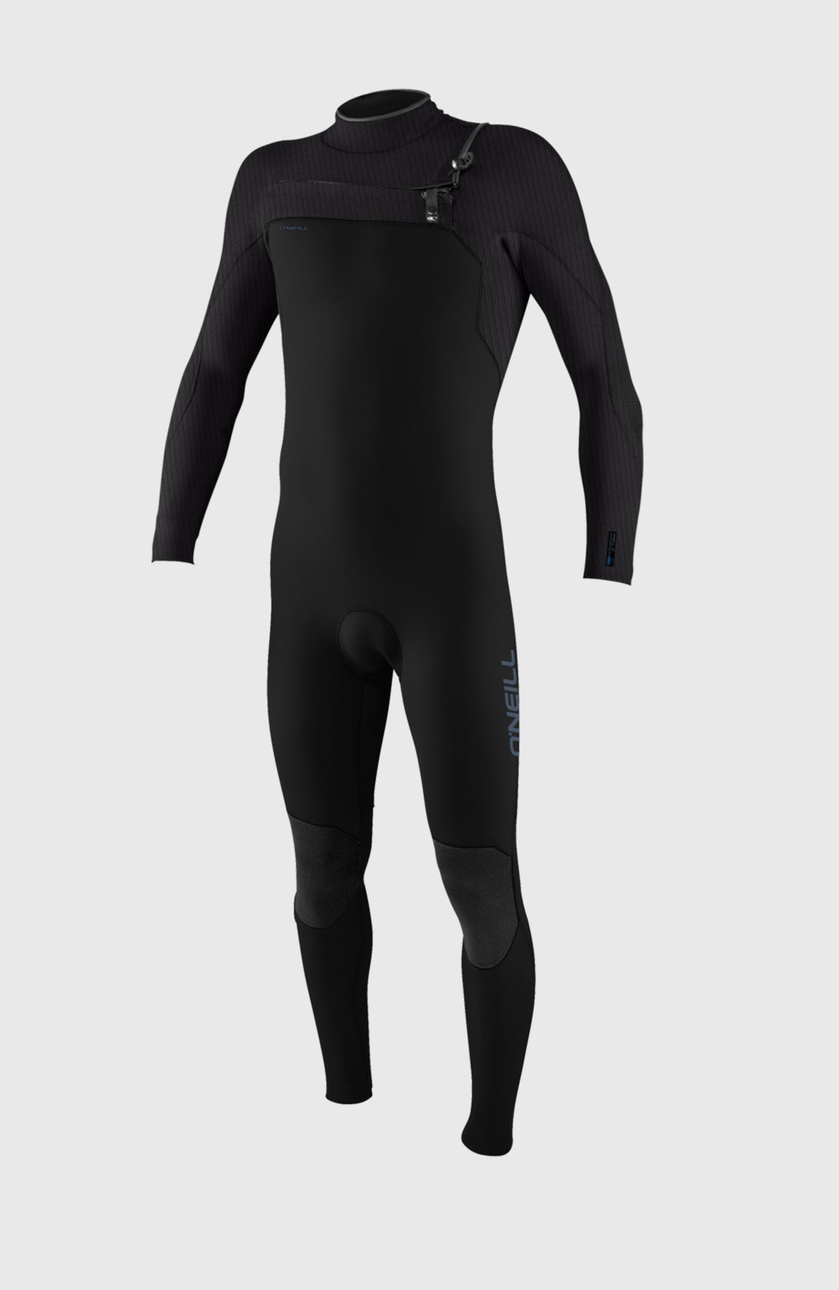 O'Neill Hyperfreak Plus 3/2mm Chest Zip Full Wetsuit für Jungen, schwarz, freigestellt in der Vorderansicht