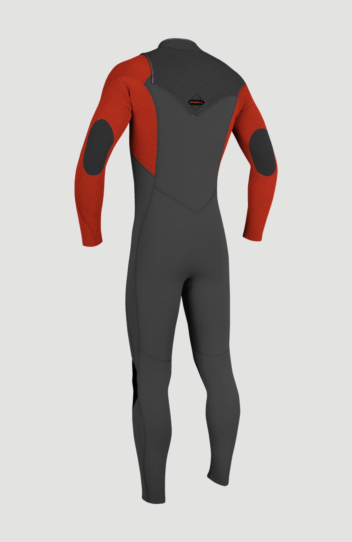O'Neill Hyperfreak Plus 4/3mm Chest Zip Full Wetsuit Neoprenanzug für Jungen, rot, freigestellt von hinten