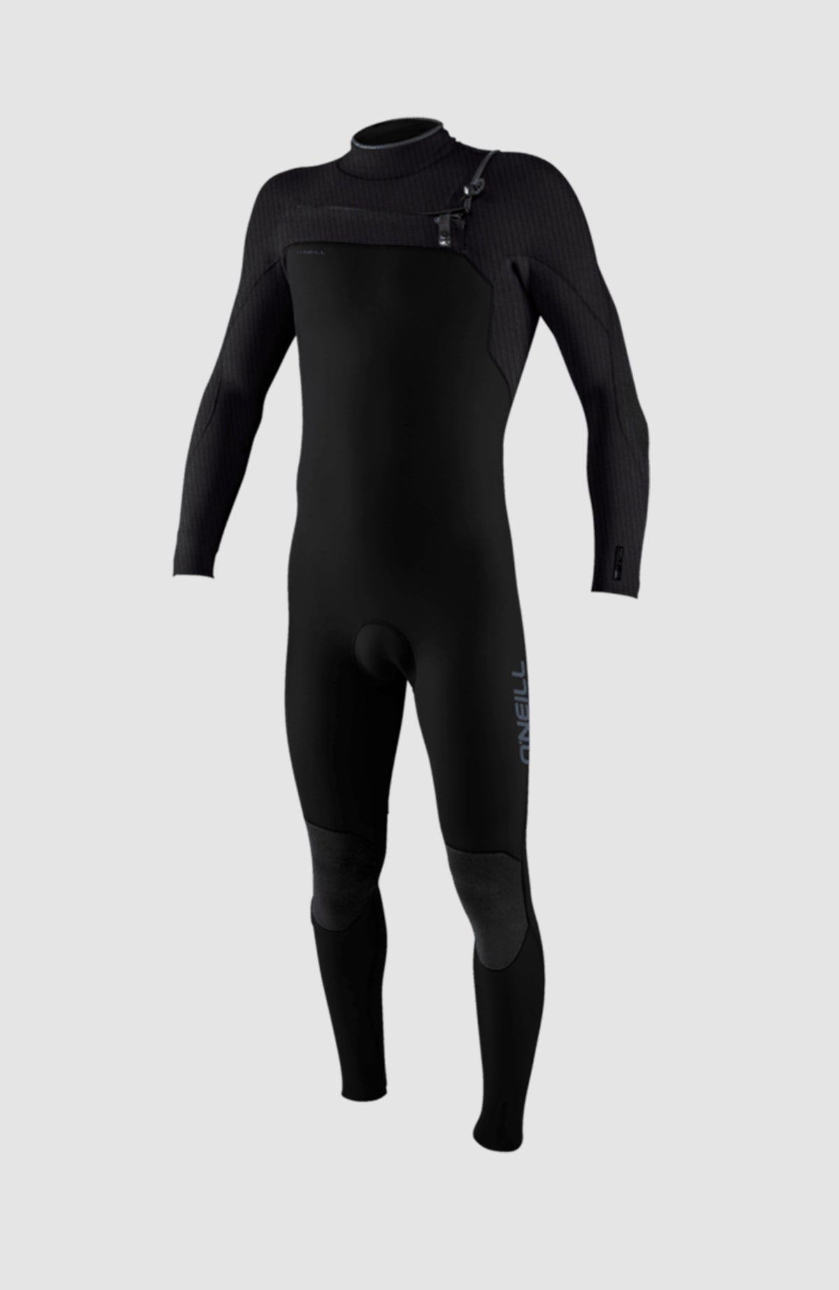O'Neill Hyperfreak Plus 4/3mm Chest Zip Full Wetsuit für Jungen, schwarz, freigestellt von vorne