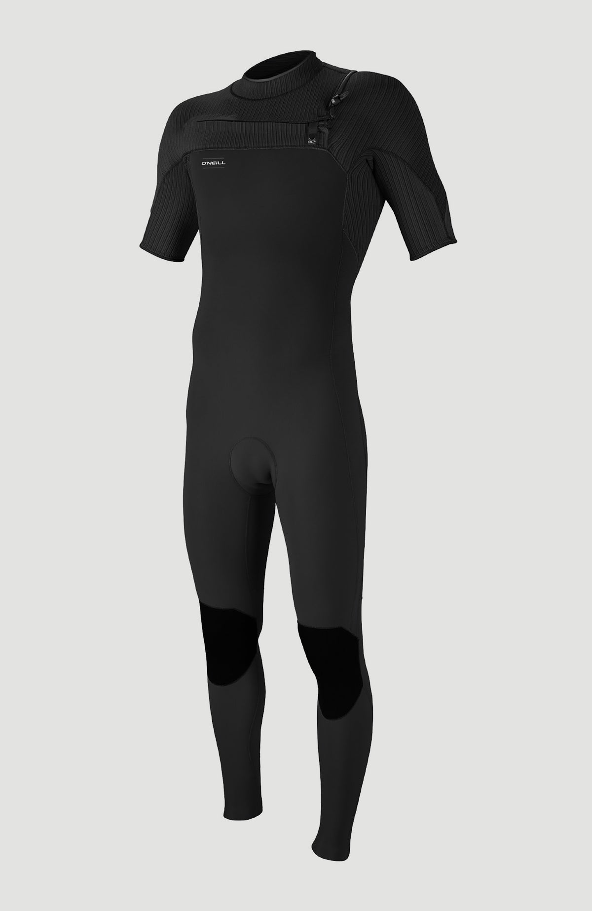 O'Neill Hyperfreak 2mm Chest Zip Shortsleeve Full Wetsuit für Herren, schwarz, freigestellt von vorne