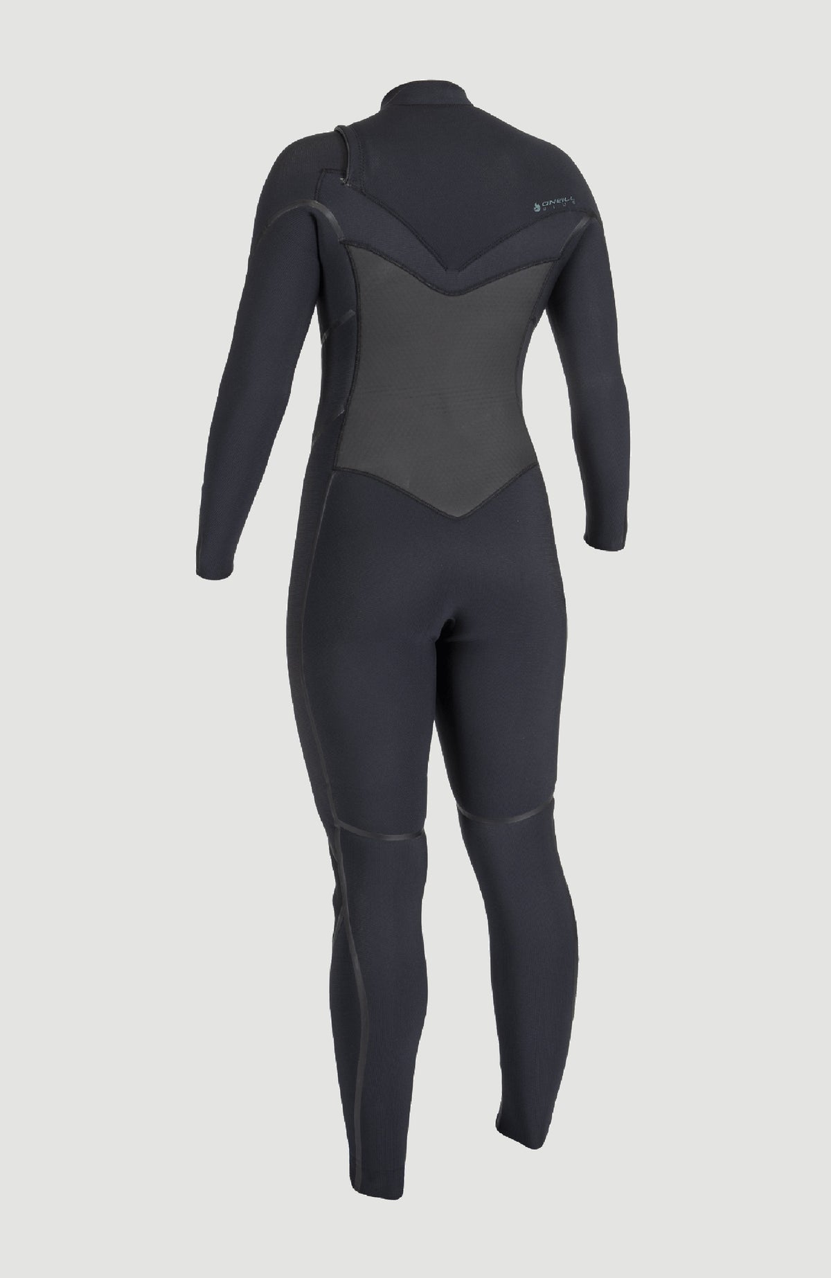 Psycho Tech 5/4mm Chest Zip Full Wetsuit Neoprenanzug für Damen, schwarz, freigestellt in der Rückansicht