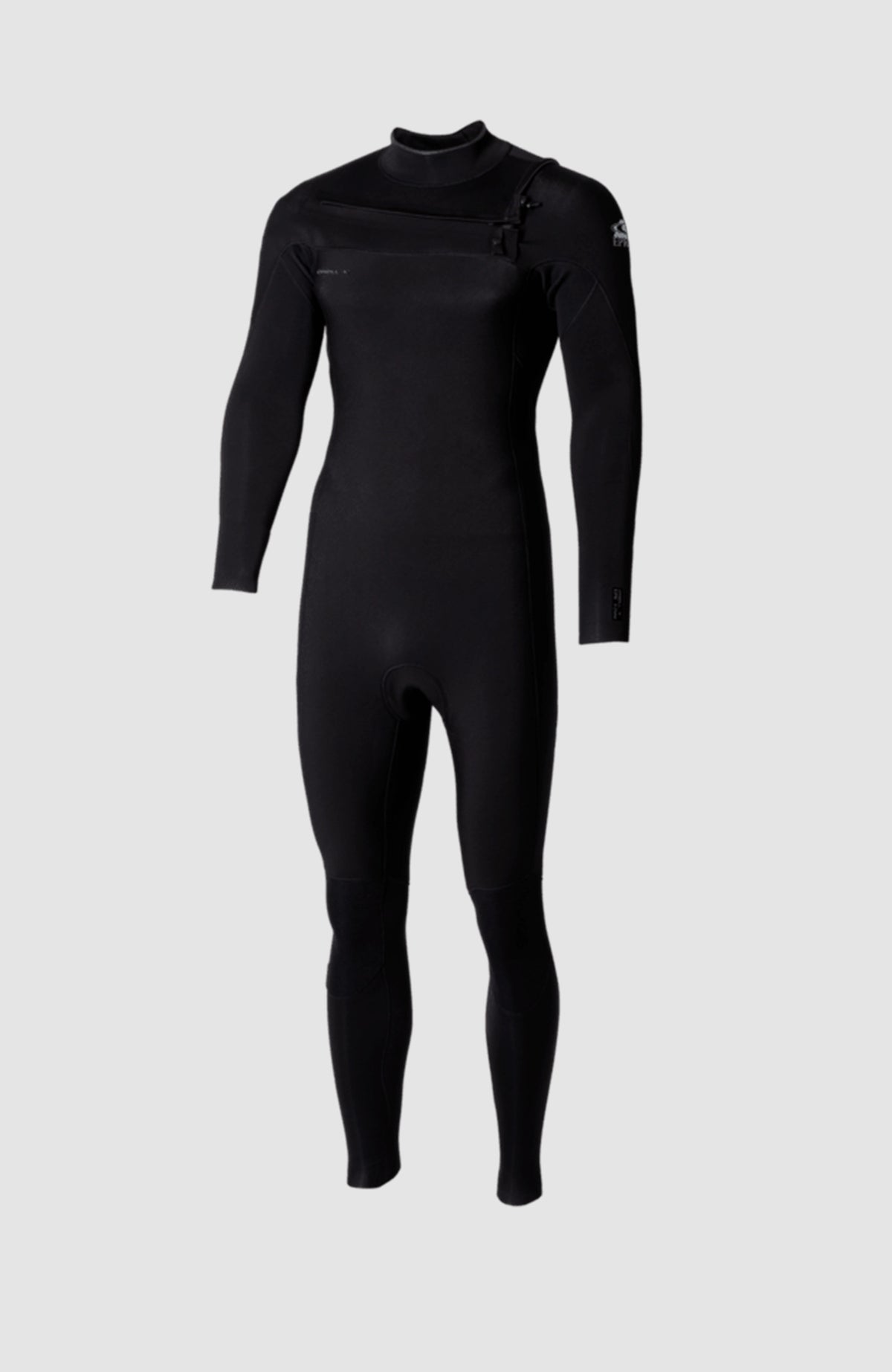 Epic 3/2 Chest Zip Full Wetsuit Neoprenanzug für Herren, schwarz, freigestellt von vorne mit Brust-Reißverschluss