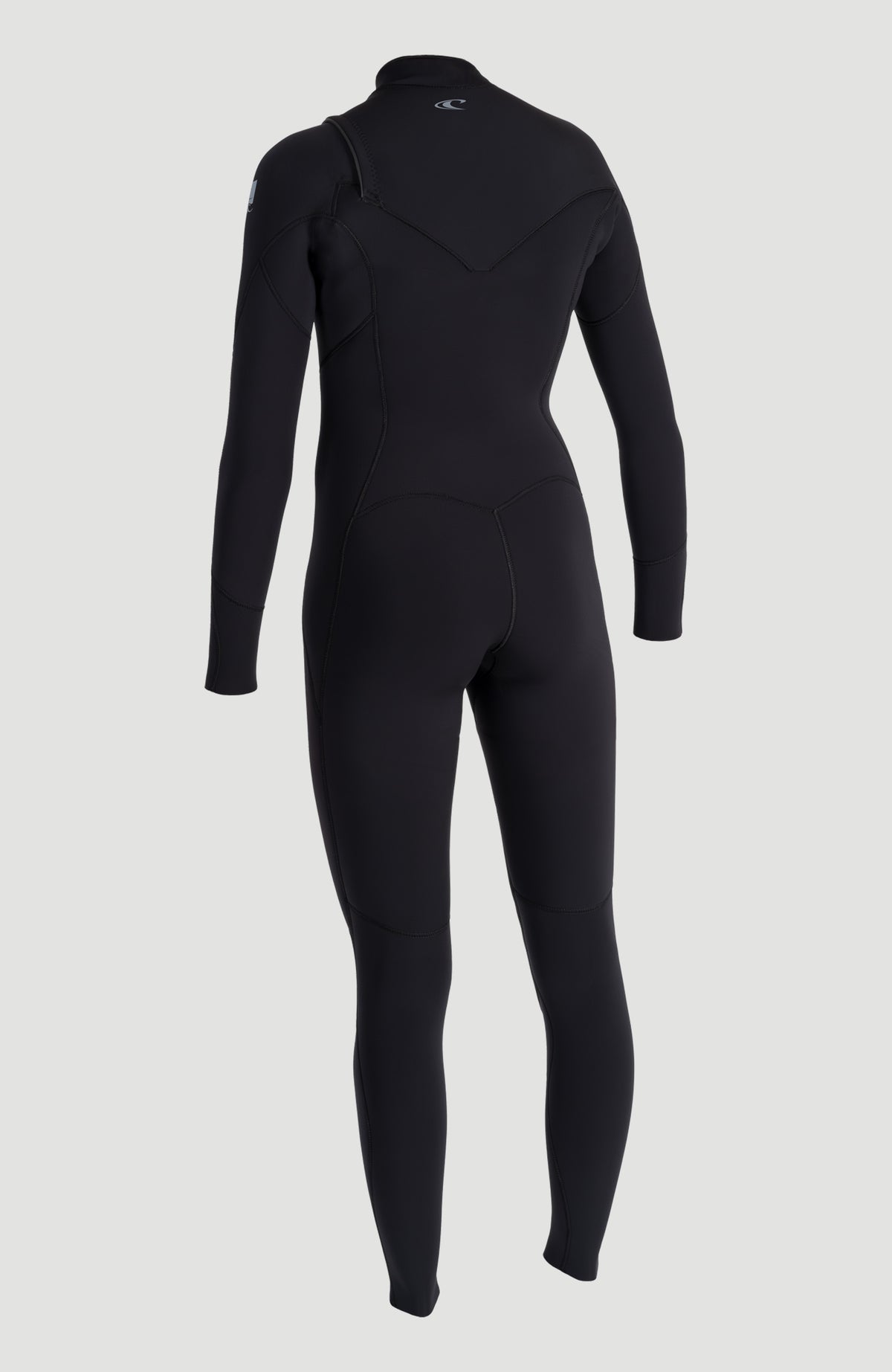 Epic 5/4mm Chest Zip Full Wetsuit Neoprenanzug für Damen, schwarz, freigestellt von hinten mit Logo am Kragen