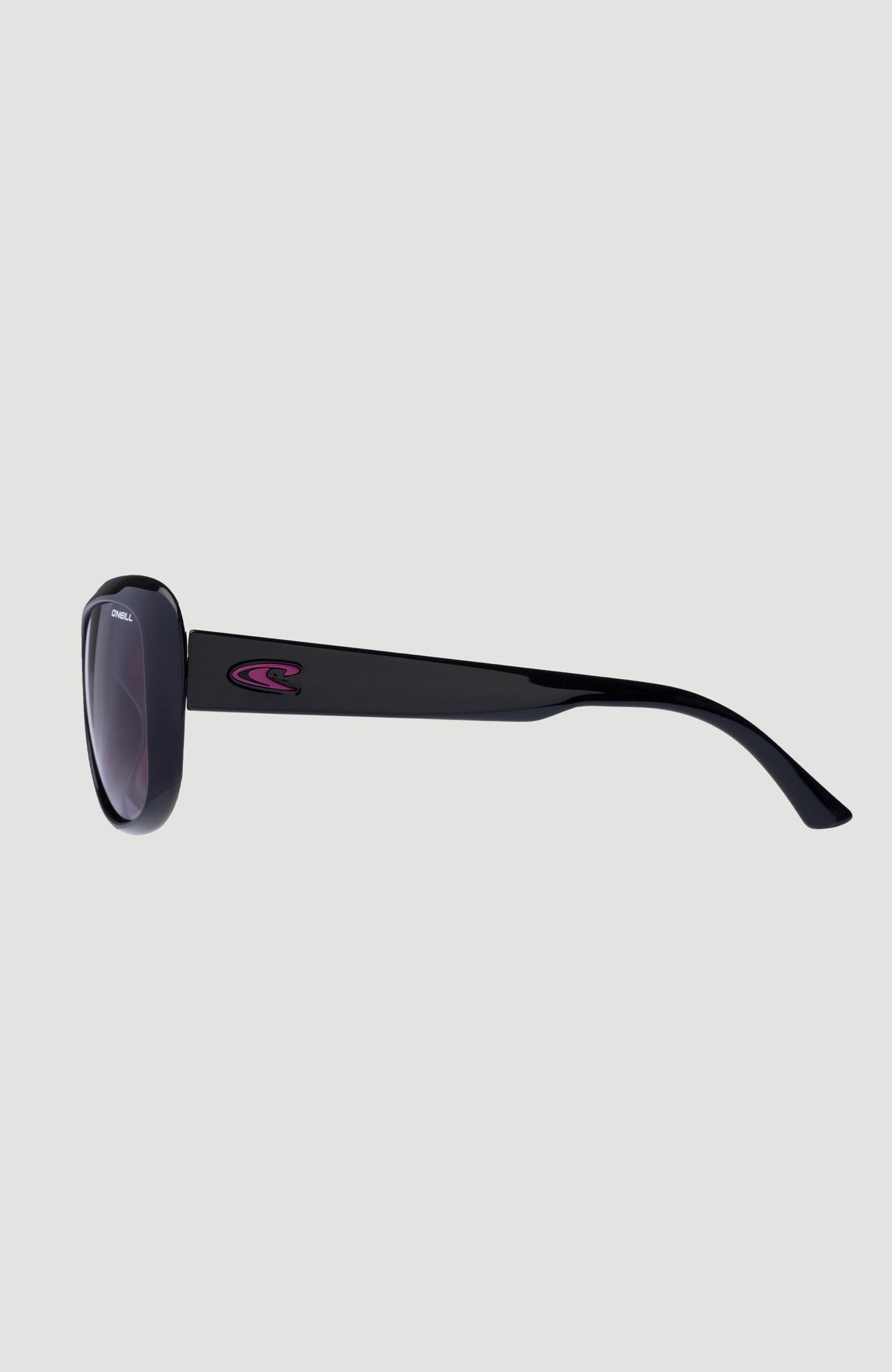 Schwarze Sunglasses 9010 Sonnenbrille für Damen, Seitenansicht mit breitem Bügel und Logo-Detail