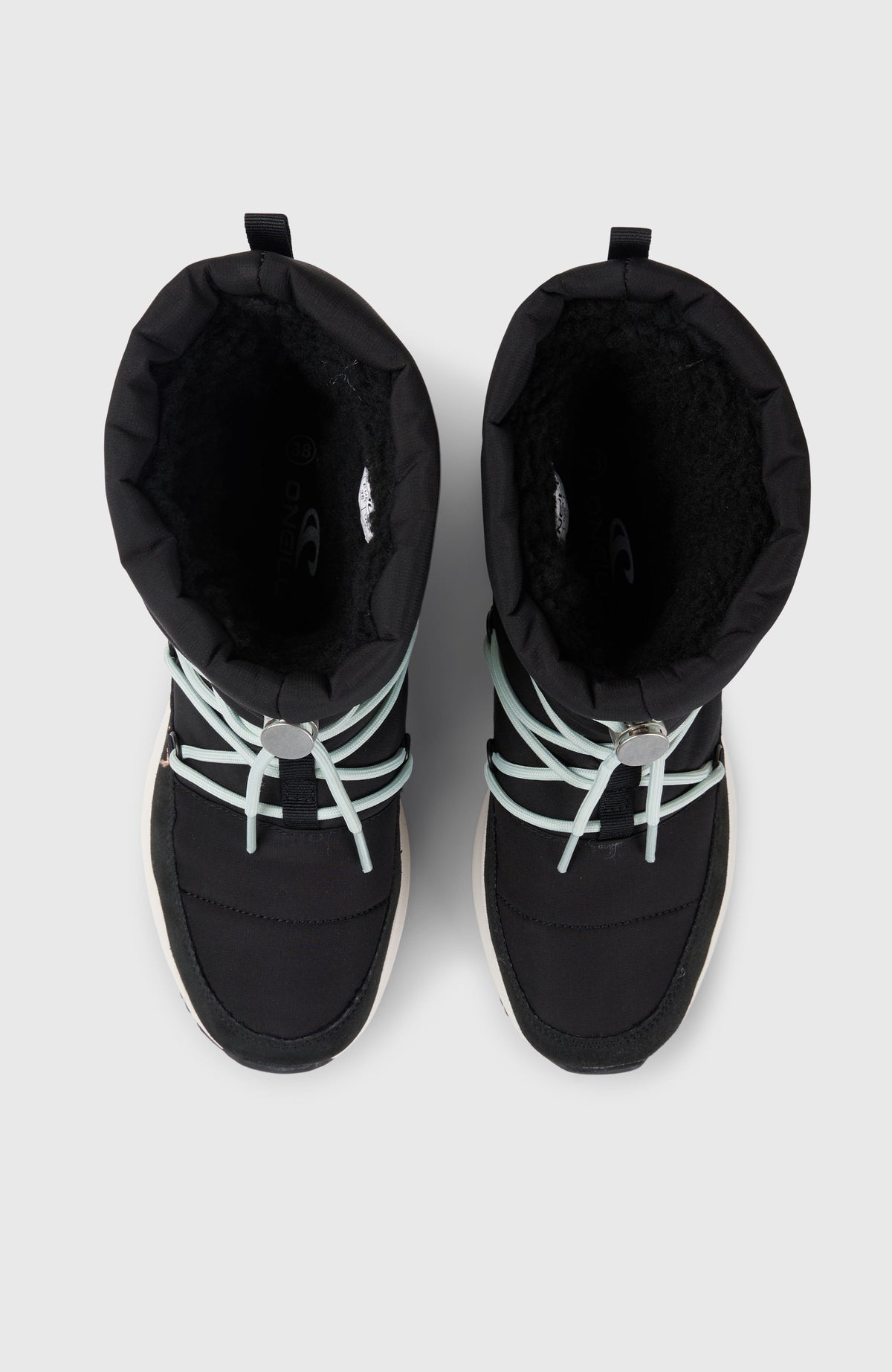 VAILhohe Schneestiefel für Damen, schwarz, freigestellt von oben mit Blick auf die Schaftöffnung und Schnürung