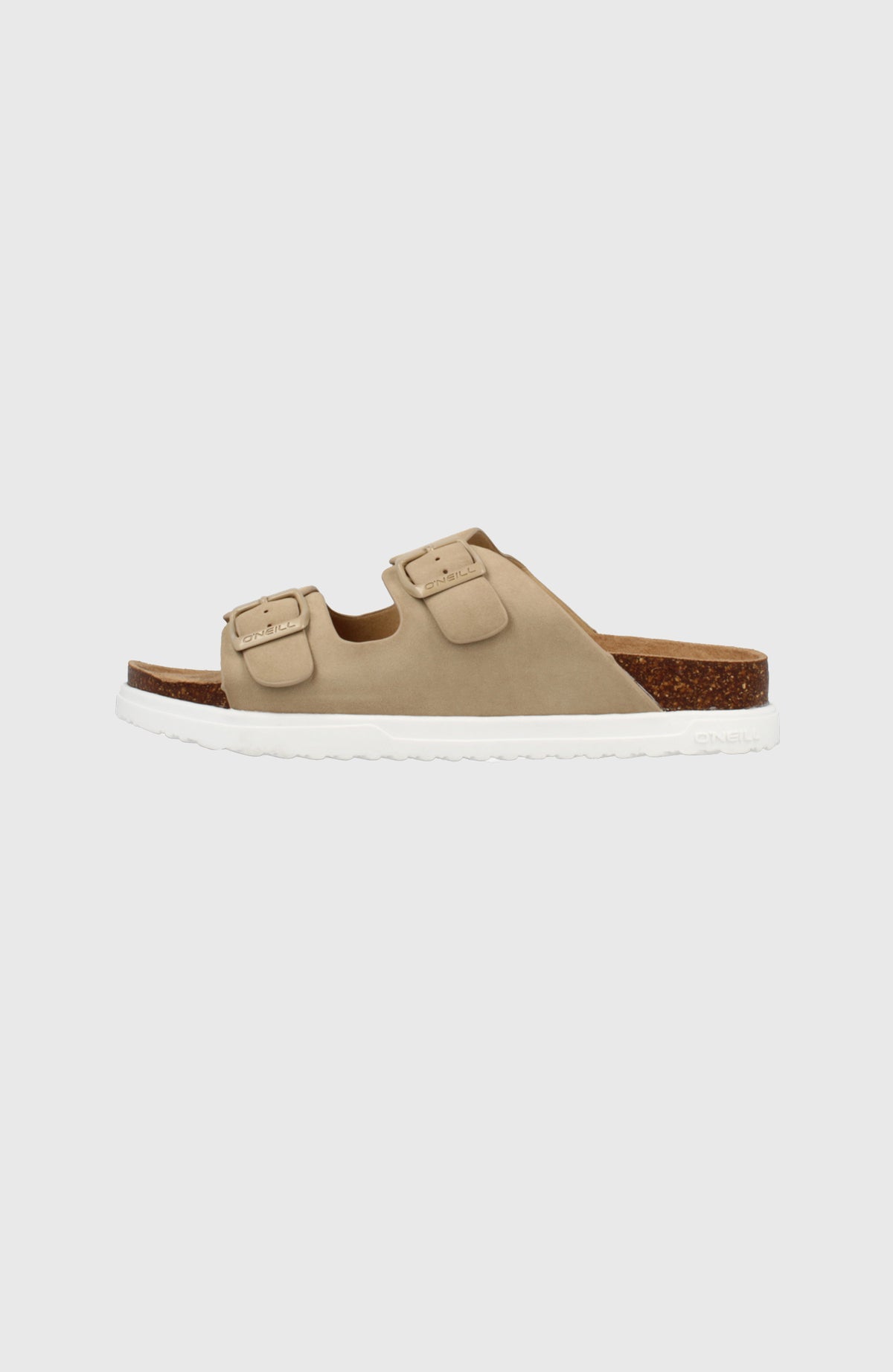 Sandy Slider Sandalen für Damen, braun, freigestellt von der Seite, weiße Profilsohle