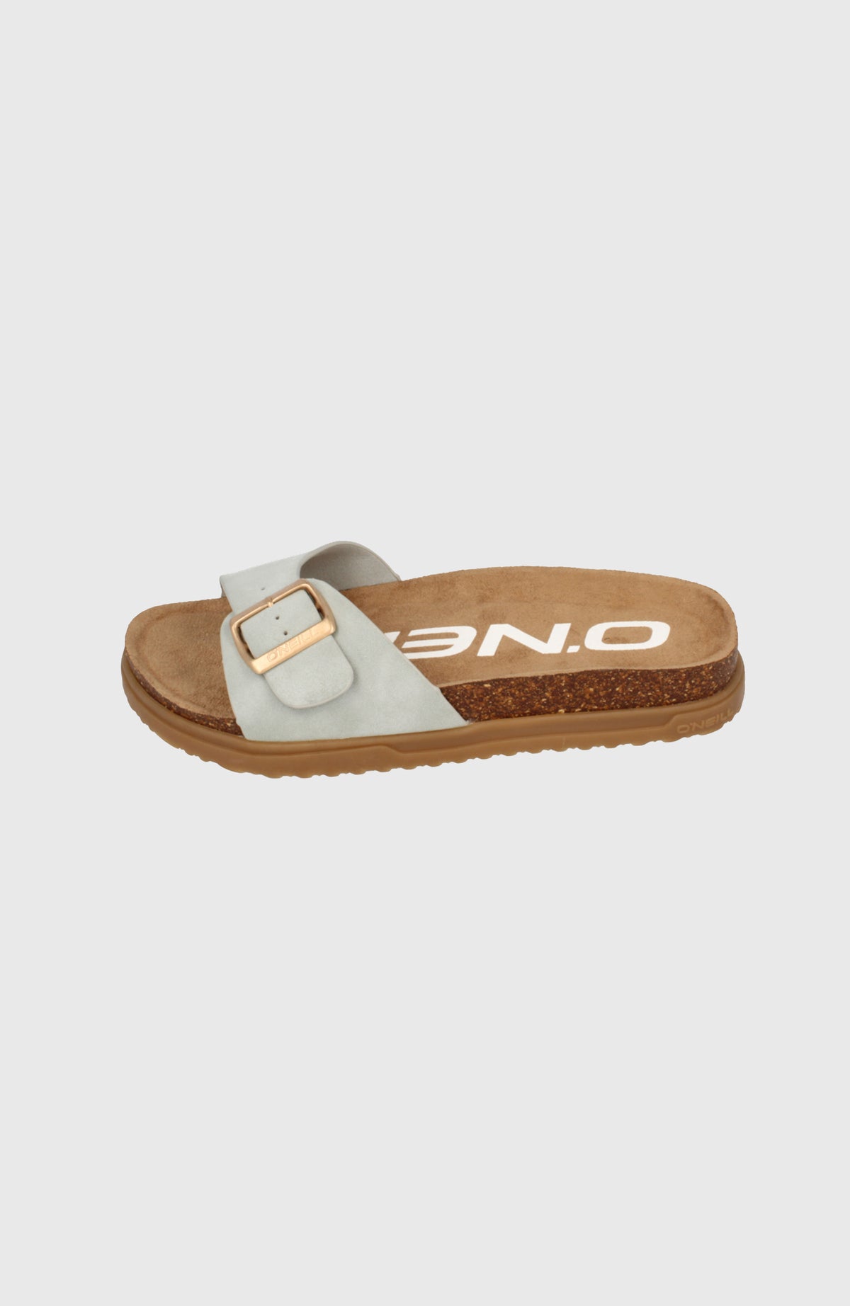 O'Neill Solana Slider Sandalen für Damen, blau, freigestellt von schräg oben mit Riemen und Schnalle