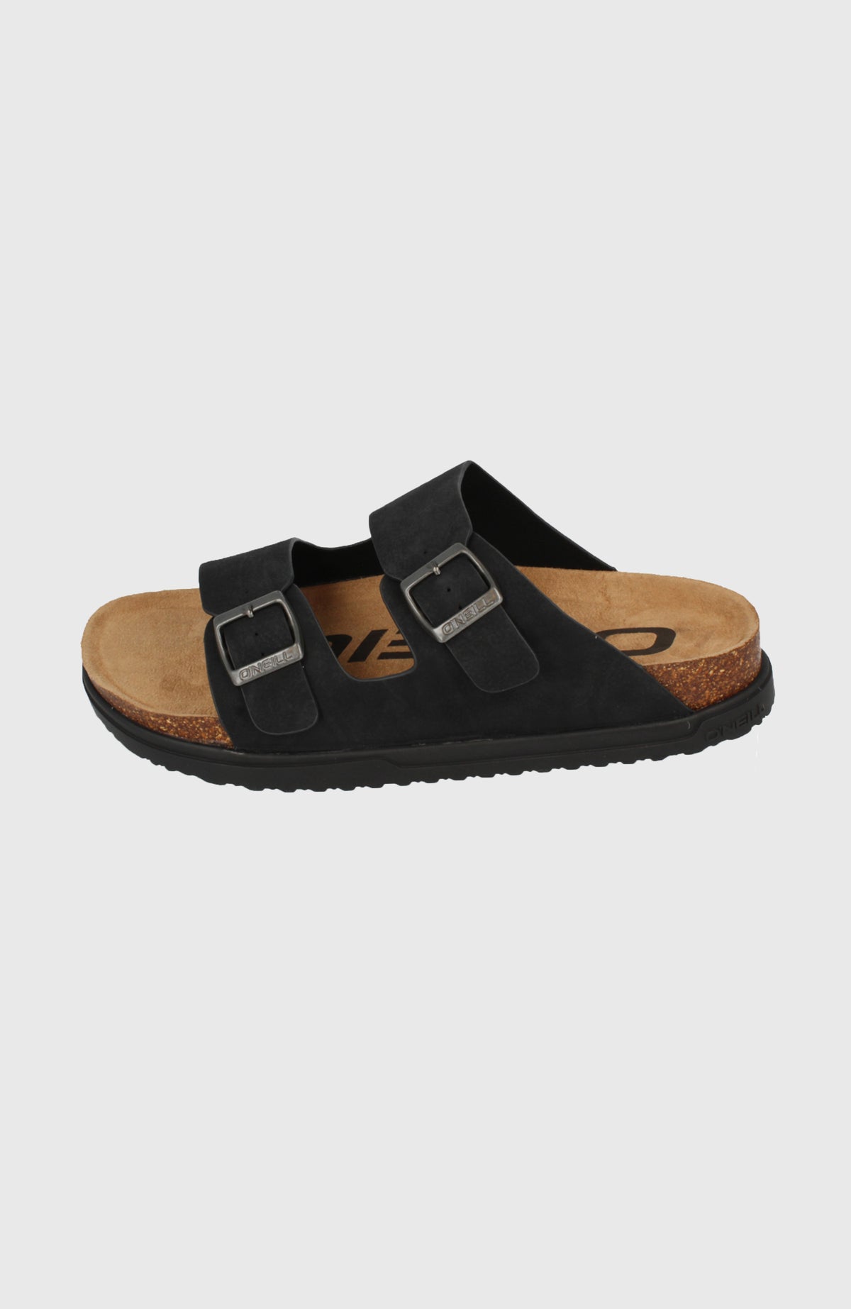 O'Neill Vince Slider Sandalen für Herren, schwarz, freigestellt von schräg oben mit zwei Schnallen