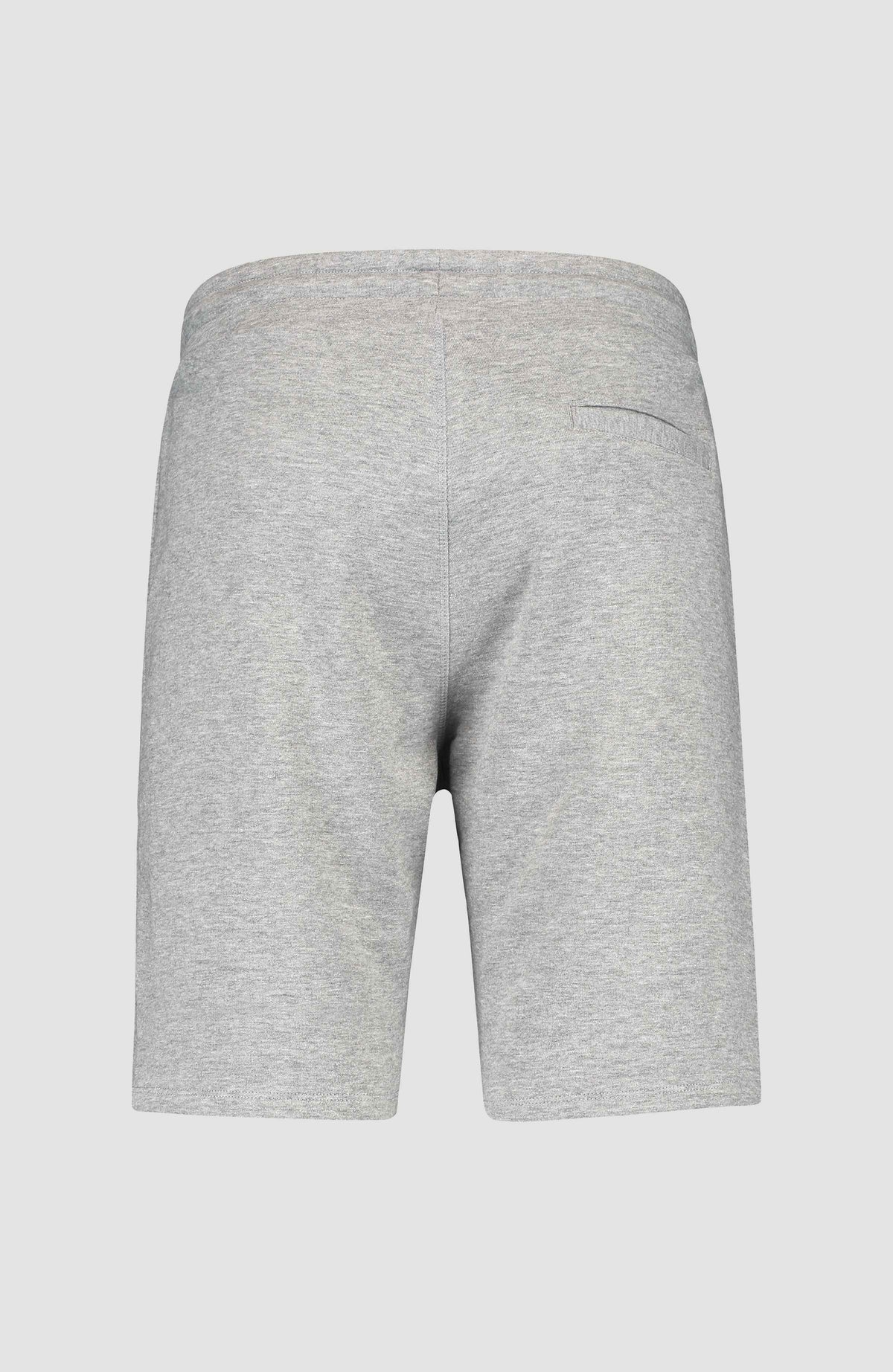 Logo Sweatshorts für Herren, grau mit Logo-Print in Schwarz, freigestellt von hinten mit Gesäßtasche