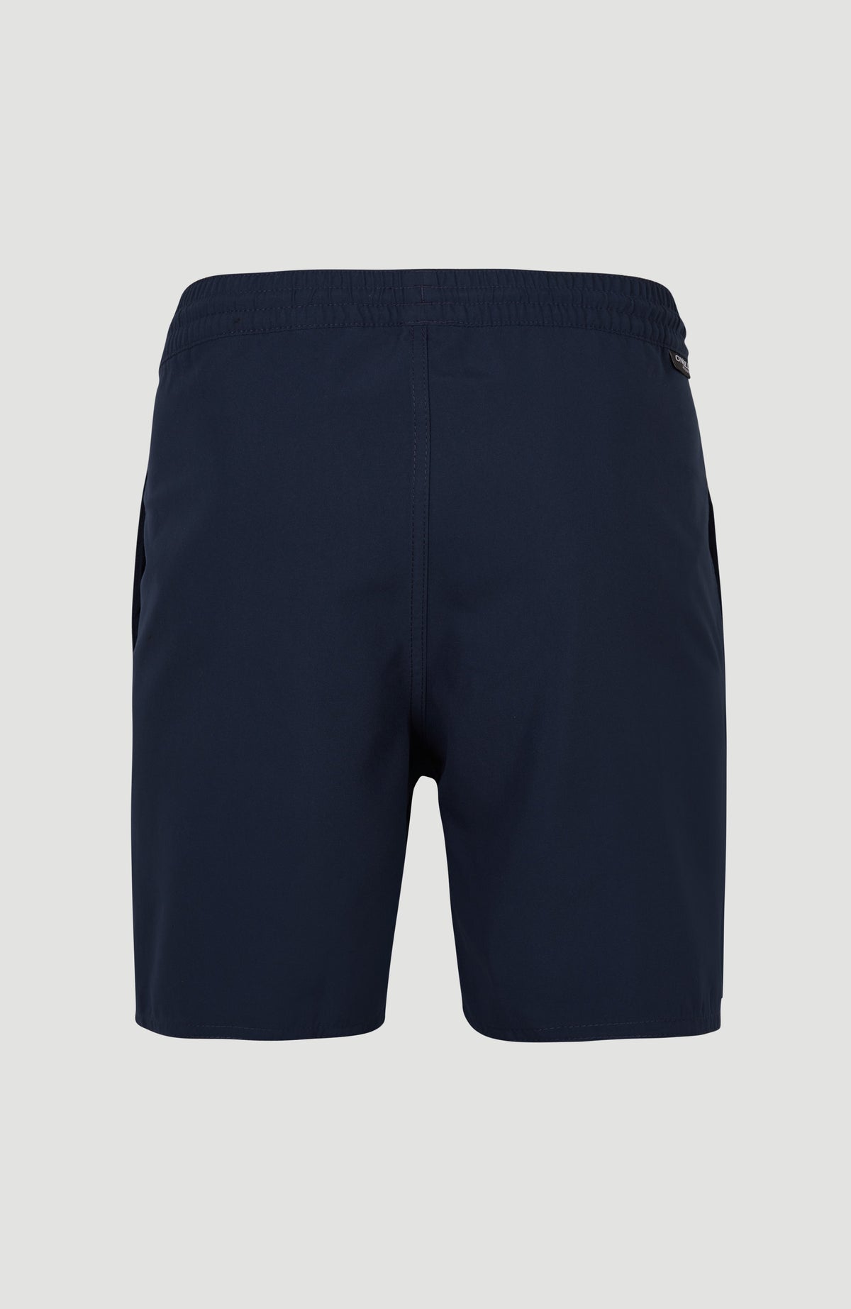 Original Cali 16'' Badehose für Herren, blau, flach liegend von hinten mit Gesäßtasche und elastischem Bund