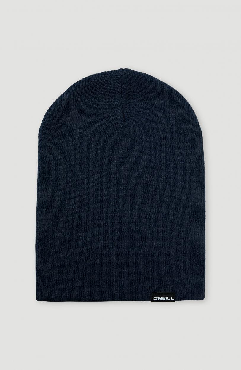 O'Neill Dolomite Beanie, blau, flach liegend in der Vorderansicht mit kleinem Logo-Label am Saum