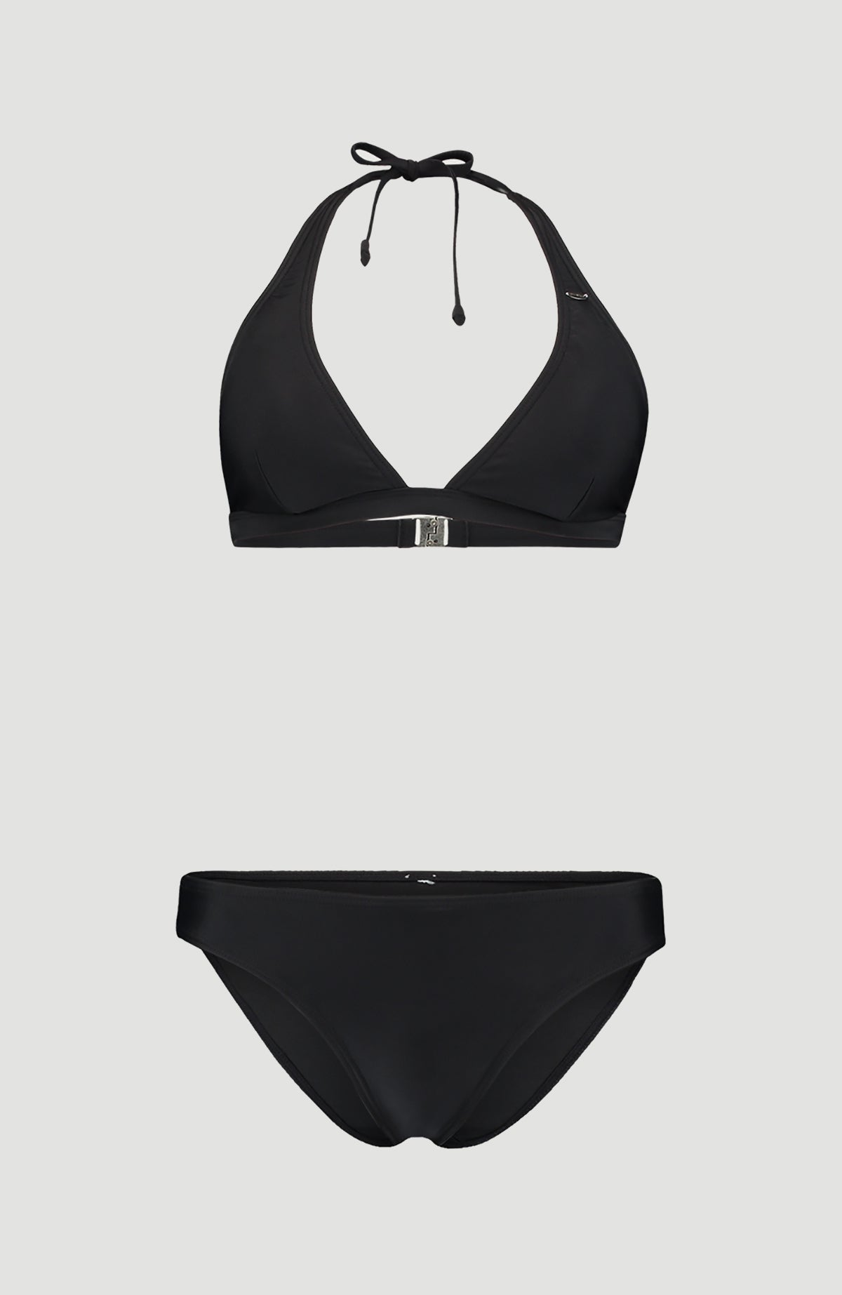 O'Neill Maria Cruz Bikini-Set für Damen, schwarz, flach liegend von vorne, Neckholder-Oberteil und Hose