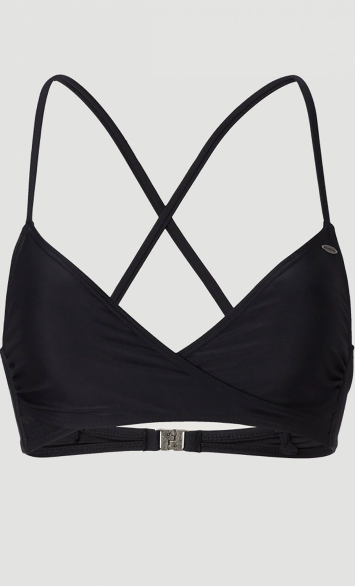 Baay Maoi Bikini-Set für Damen, schwarz, Nahaufnahme des Bikinioberteils mit gekreuzten Trägern und Verschluss
