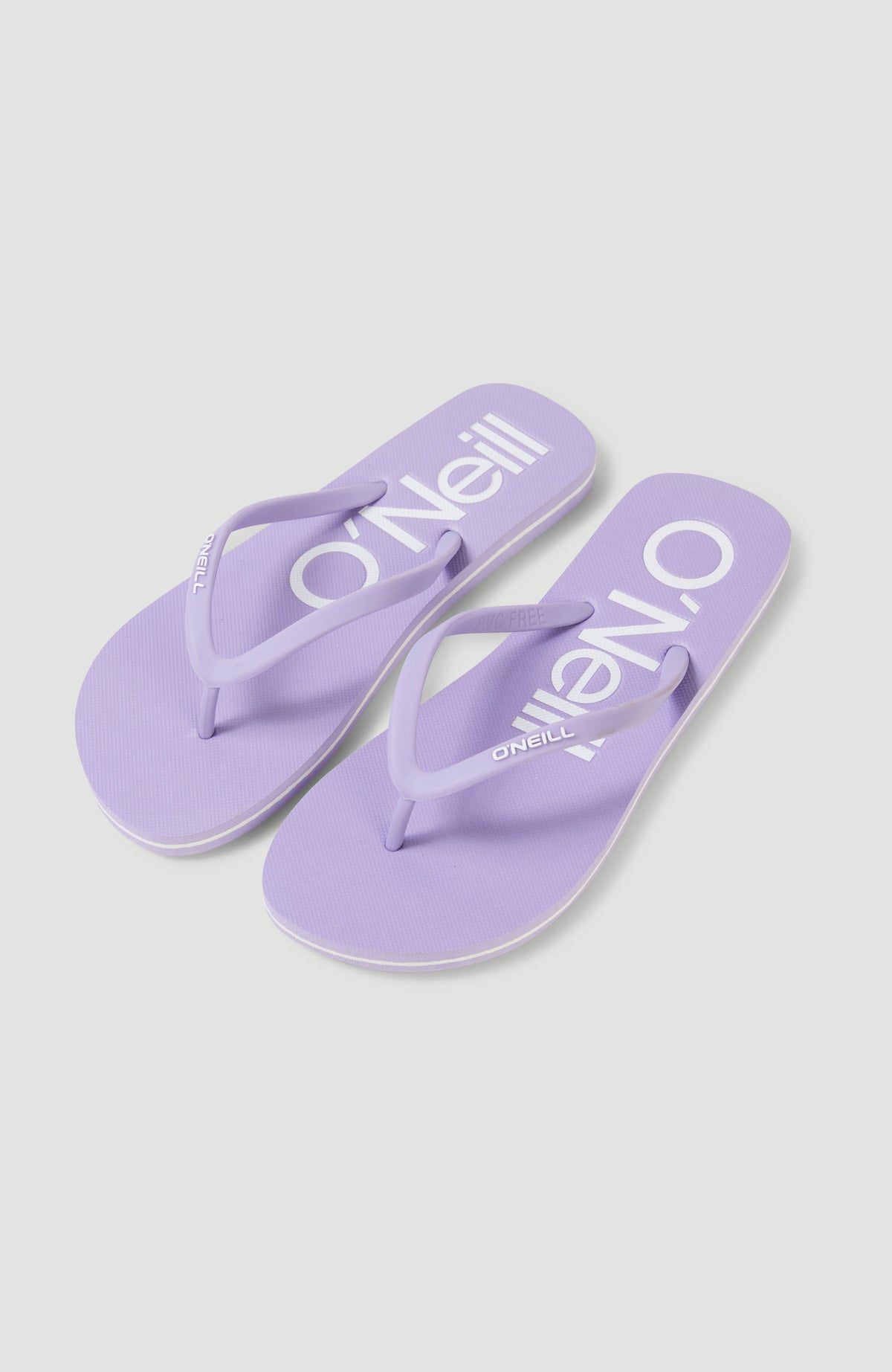 O'Neill Profile Logo Sandalen für Damen, lila mit Logo-Print in Weiß, freigestellt von schräg oben