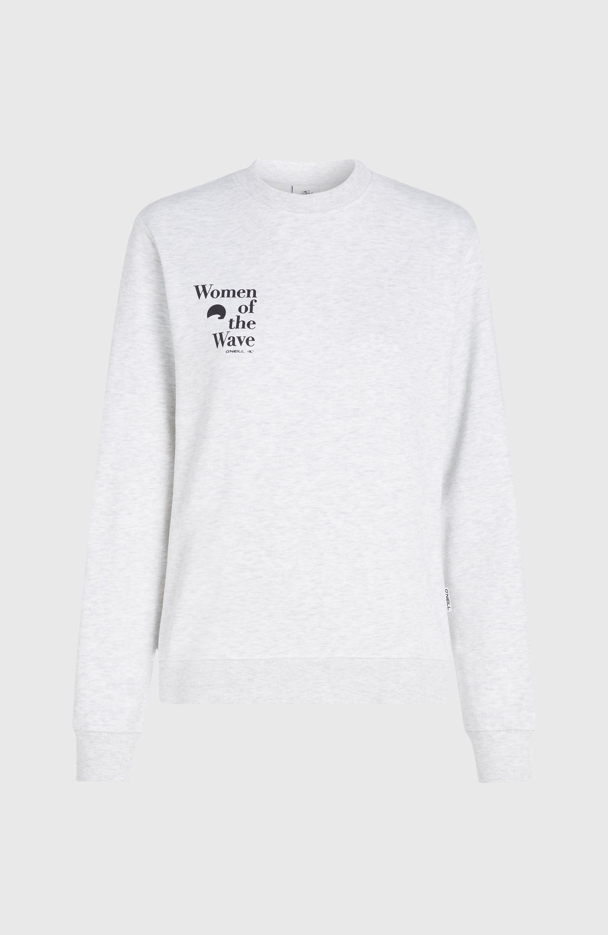 Women of the Wave Crew Sweatshirt für Damen, weiß mit Logo-Print in Schwarz, freigestellt von vorne