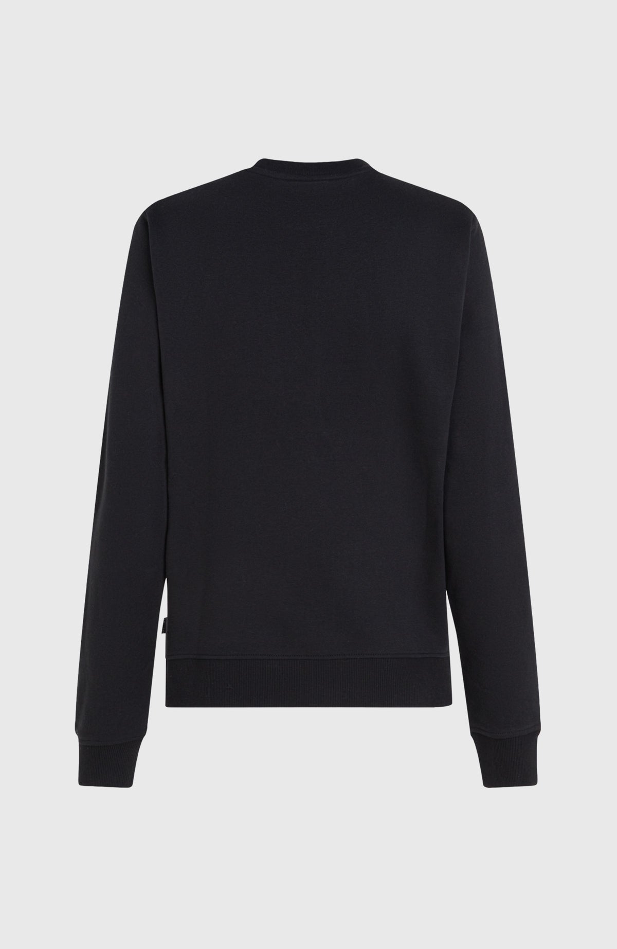 Women of the Wave Crew Sweatshirt für Damen, schwarz, freigestellt in der Rückansicht mit kleinem Logo-Label am Saum