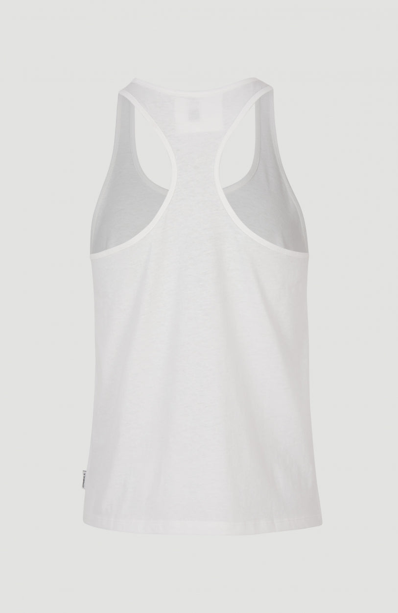 Essentials Racerback-Tanktop für Damen, weiß, freigestellt von hinten mit Racerback