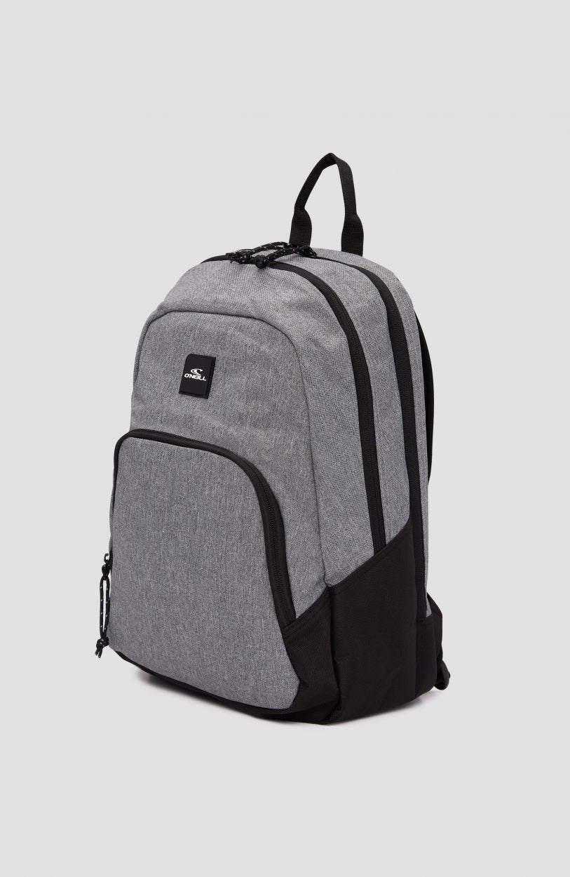 Wedge Rucksack für Herren, grau, freigestellt von der Seite mit Reißverschlussfächern