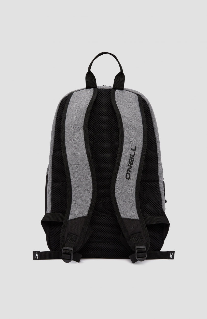 Wedge Rucksack für Herren, grau, freigestellt von hinten mit gepolsterten Trägern