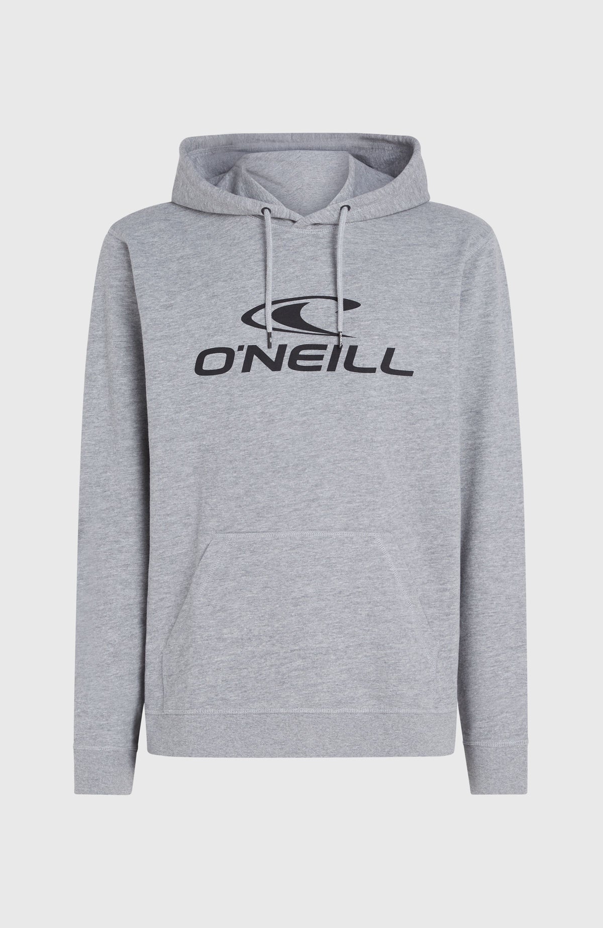 Grauer Logo Hoodie für Herren mit Logo-Print in Schwarz, freigestellt von vorne