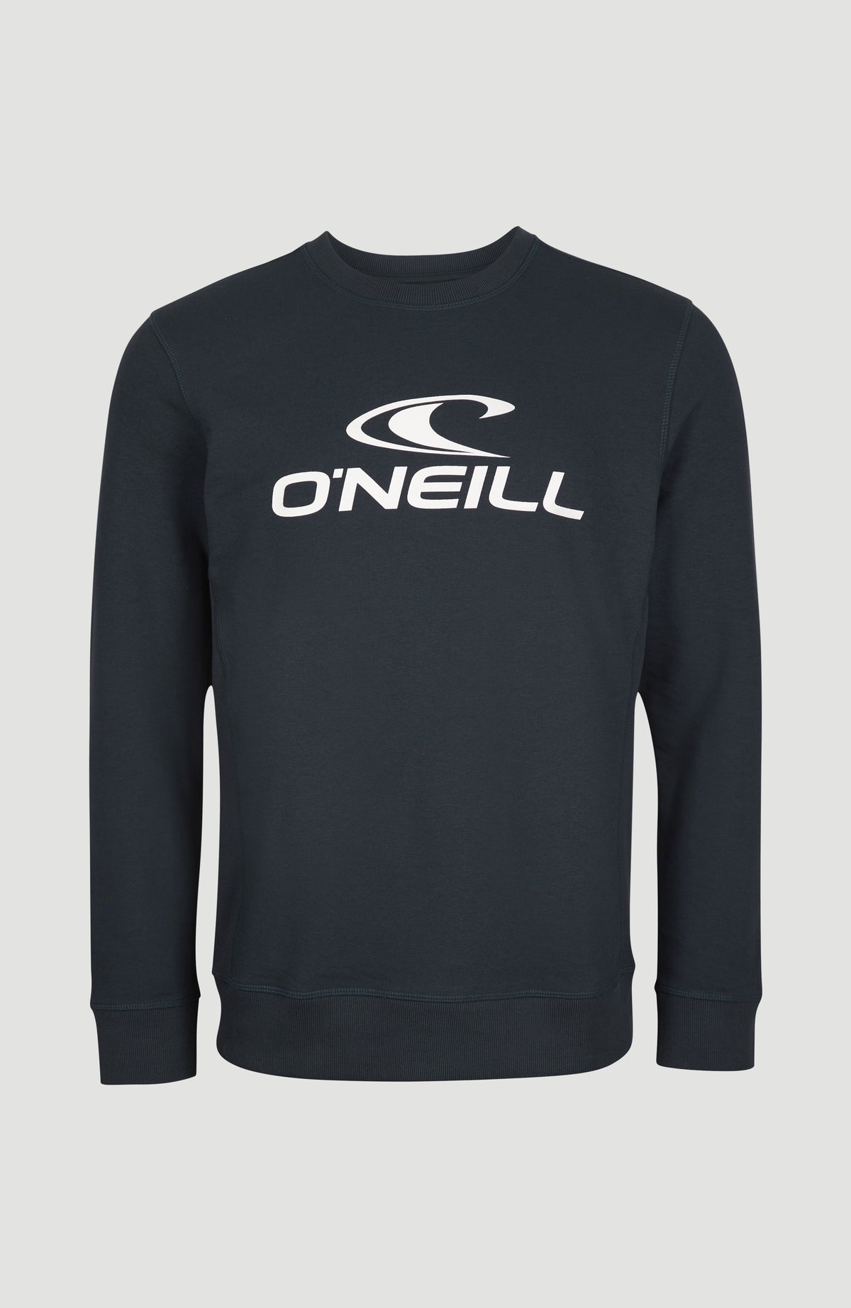 Logo Crew Sweatshirt für Herren, blau mit Logo-Print in Weiß, freigestellt von vorne mit Rippbündchen