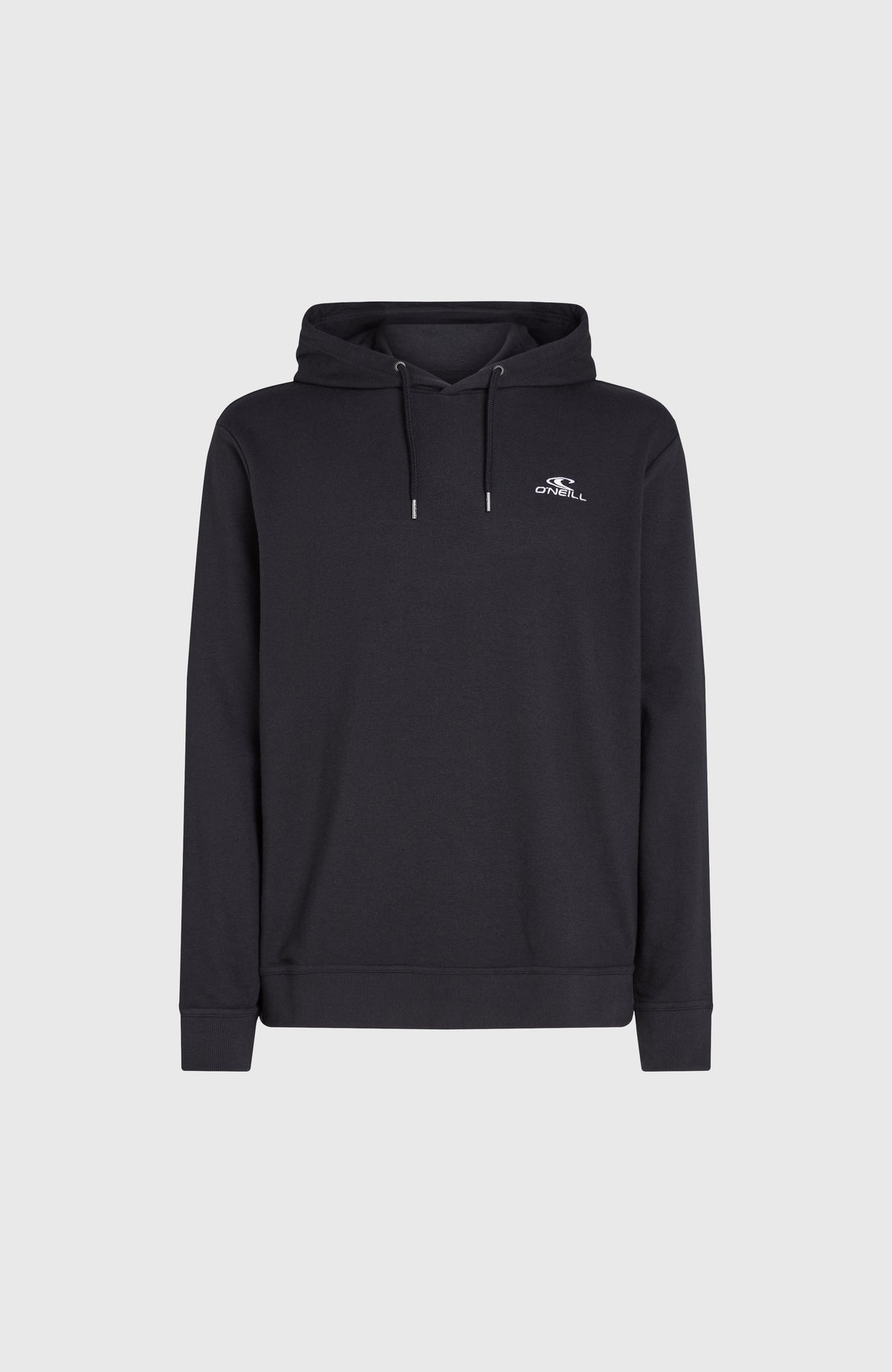 Small Logo Hoodie für Herren, schwarz mit Logo-Print in Weiß, flach liegend von vorne