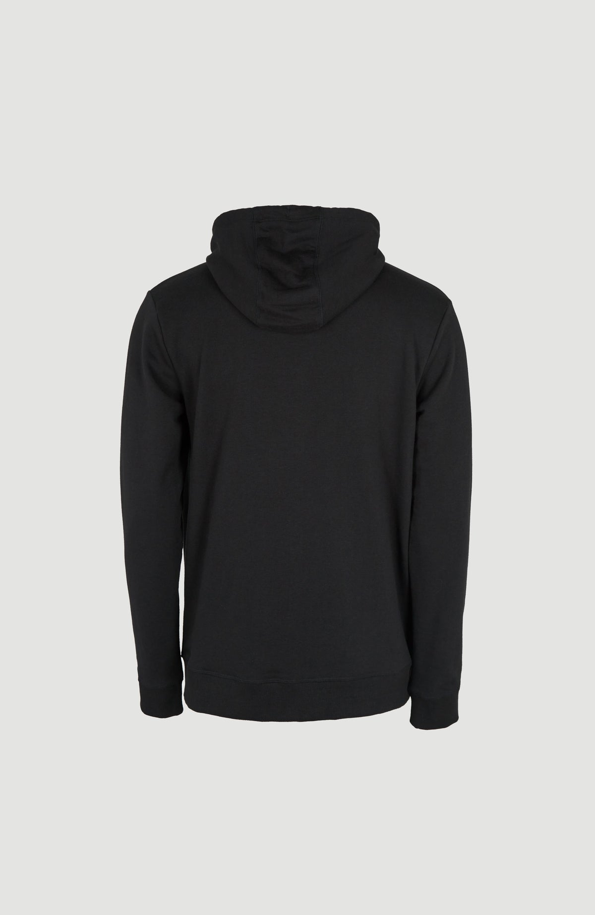 Schwarze Small Logo Kapuzenjacke für Herren, freigestellt von hinten mit Kapuze und Rippstrickbündchen