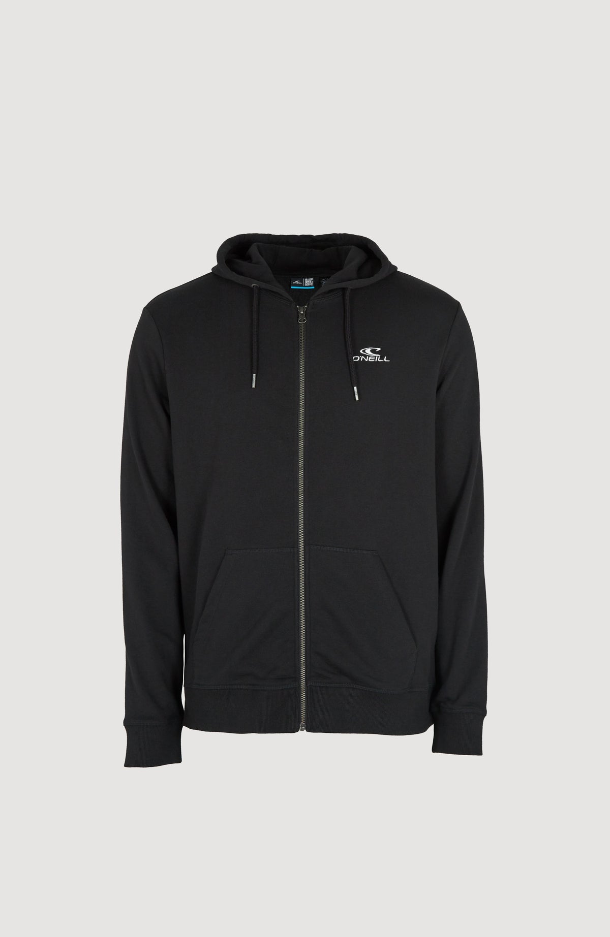 Schwarze Small Logo Kapuzenjacke für Herren mit Logo-Print in Weiß, freigestellt von vorne mit Reißverschluss