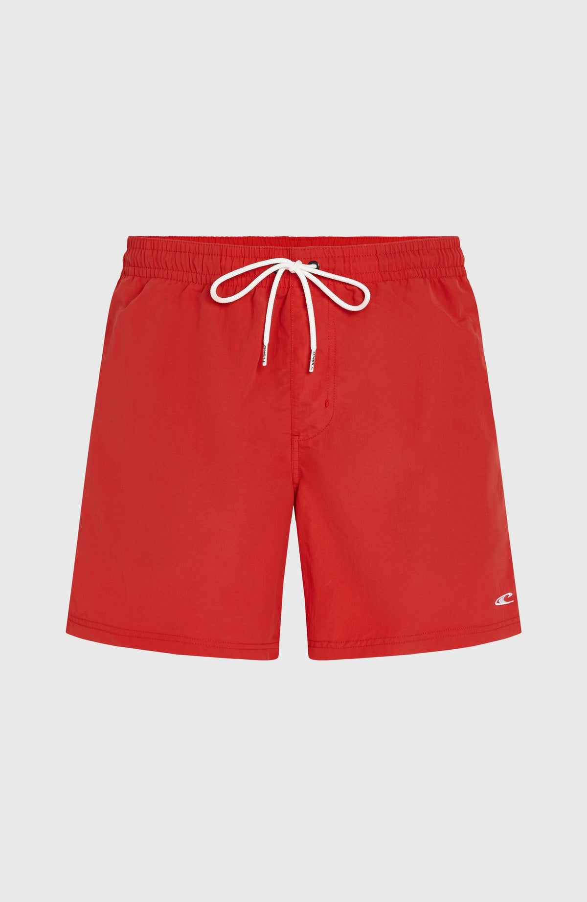 Vert 16" Badehose für Herren, rot, flach liegend von vorne, elastischer Bund mit weißem Kordelzug