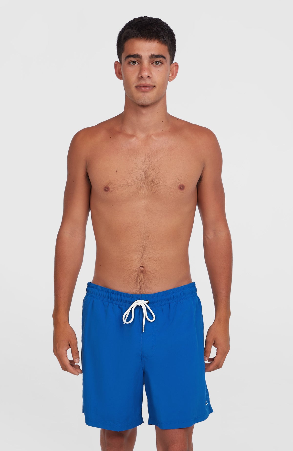 O'Neill Vert 16" Badehose für Herren in Blau, Vorderansicht, getragen am Model mit weißem Kordelzug