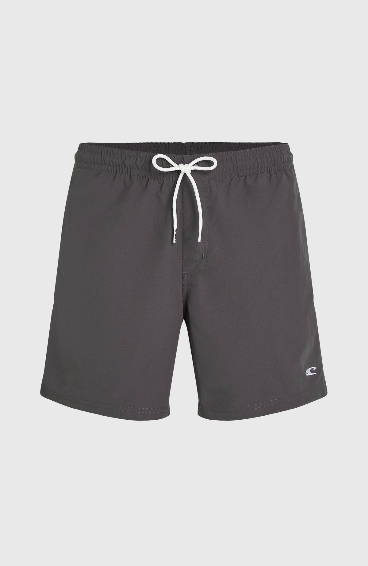 Graue Vert 16" Badehose für Herren, freigestellt von vorne mit elastischem Kordelzugbund
