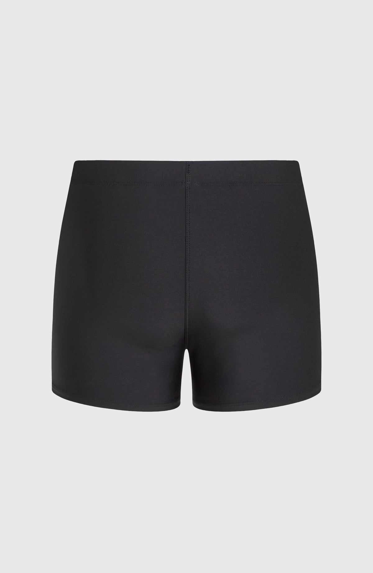 Essentials Racer Badehose für Herren, schwarz, Produktansicht flach liegend von hinten mit Mittelnaht