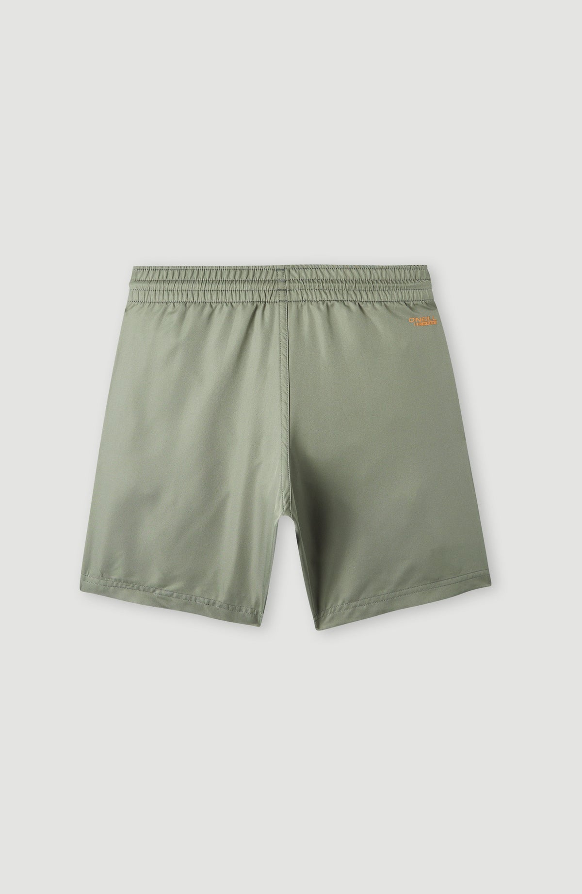 Original Cali 14'' Badehose für Jungen, grün mit Logo-Print in Orange, flach liegend von hinten, elastischer Bund
