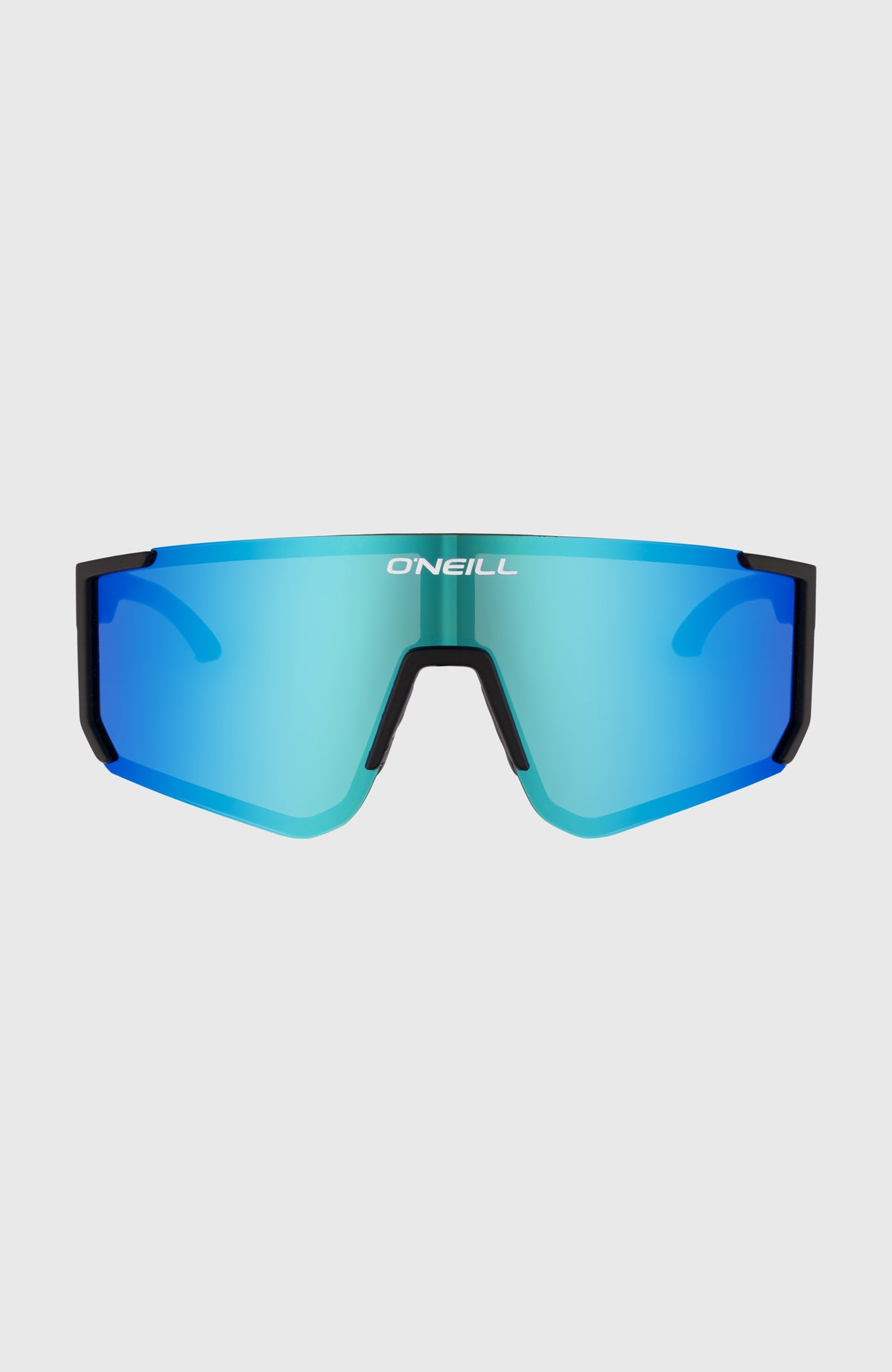 O'Neill Backline Blau Sonnenbrille für Herren, schwarz, freigestellt von vorne mit blau verspiegeltem Glas