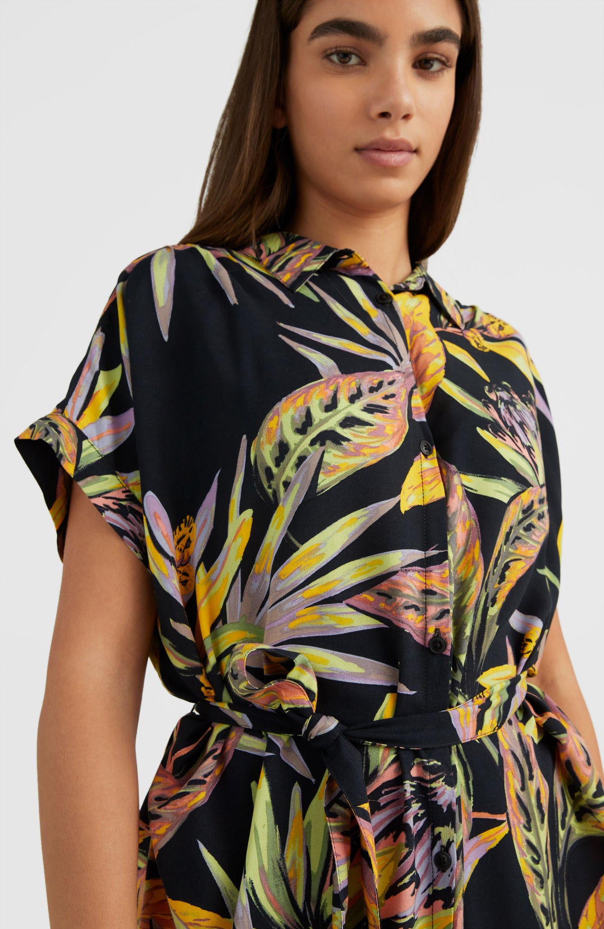 Cali Beach Shirt Kleid Black Tropical Flower O Neill
