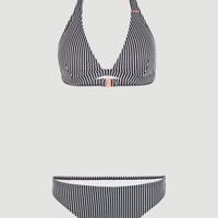 Marga - Cruz Halter Bikini Set | Black Simple Stripe