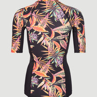 Anglet Shortsleeve-Schwimmshirt mit UPF 50+ | Black Tropical Flower