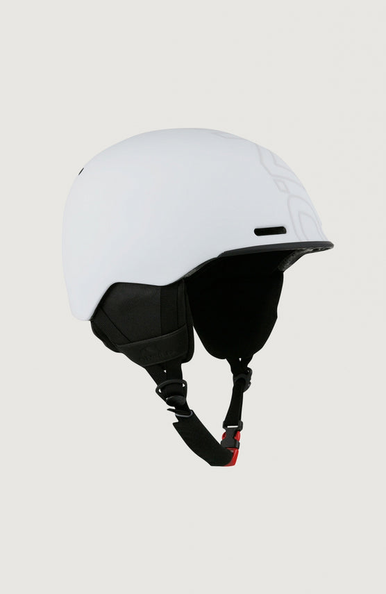 O'Neill Core Helmets Helm für Herren, weiß mit Logo-Print in Grau, freigestellt von schräg vorne