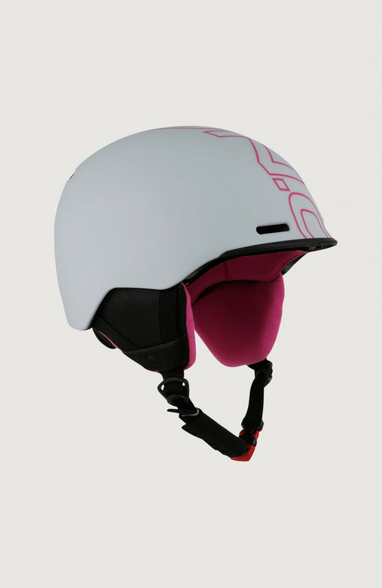 O'Neill Core Helmets Helm für Herren, weiß mit Logo-Print in Pink, freigestellt von schräg vorne