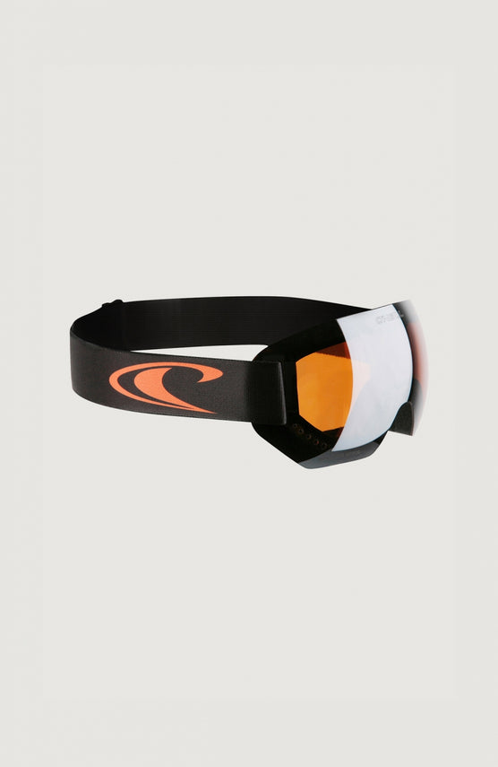 O'Neill Rookie Snow Goggles Skibrille für Herren, weiß, freigestellt von schräg vorne mit Logo-Print am Band