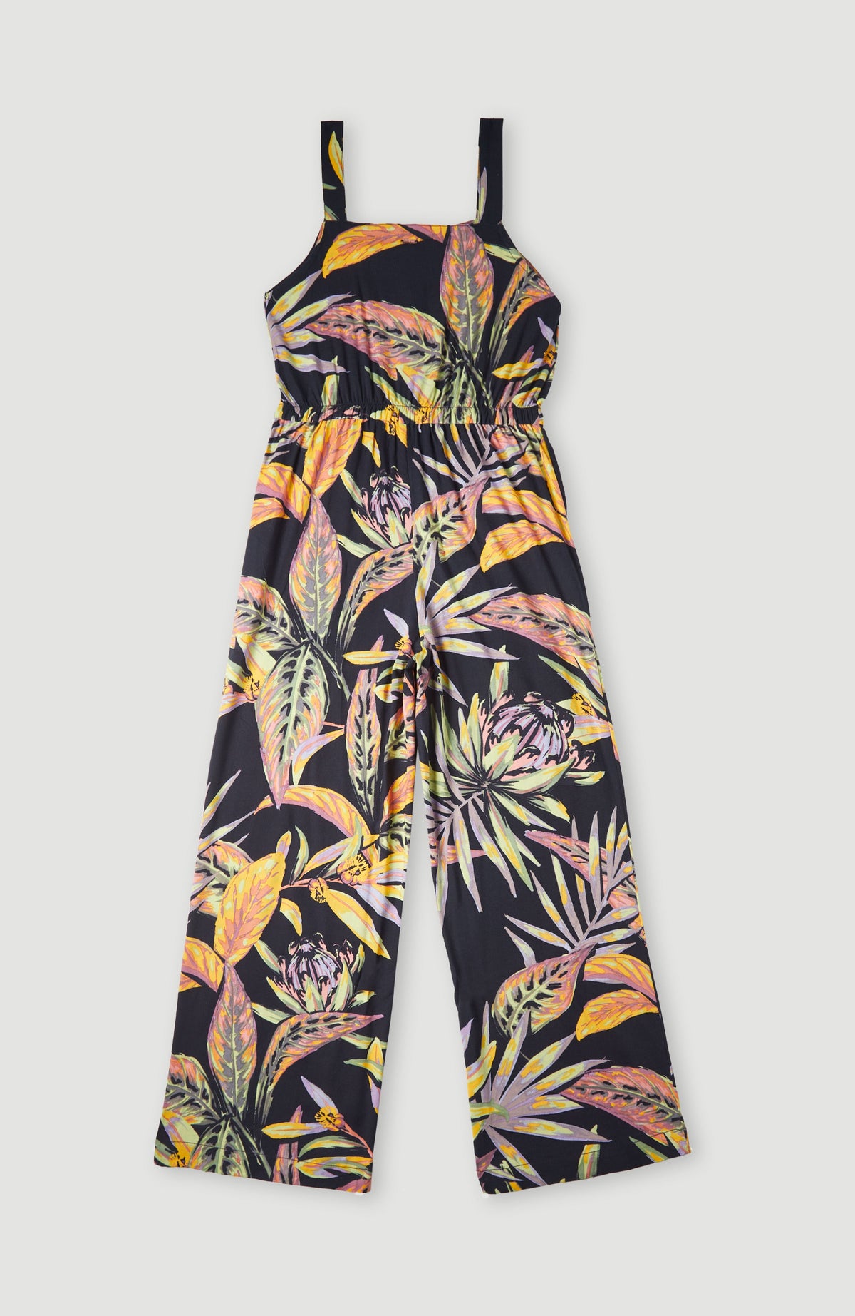 Black jumpsuit with yellow flowers store