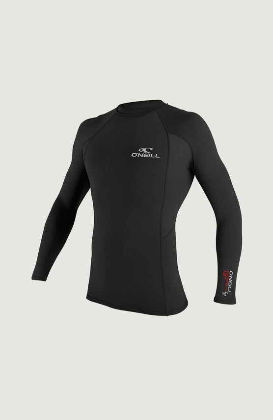 O'Neill Thermo-X Long Sleeve Crew Schwimmshirt für Herren, schwarz, freigestellt von vorne mit Logo-Print
