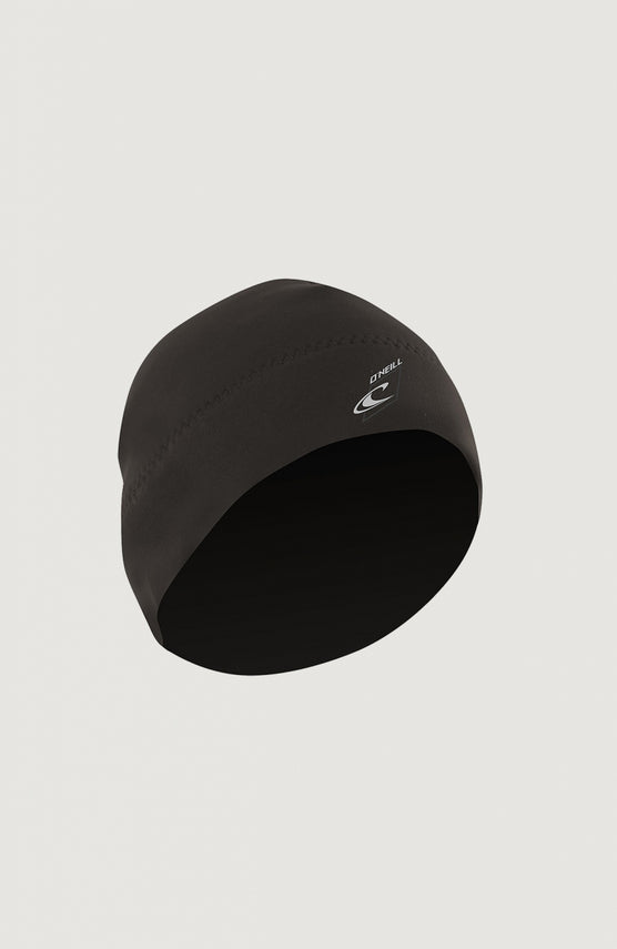O'Neill Beanie 2mm für Herren, grau mit Logo-Print in Weiß, freigestellt von schräg vorne mit sichtbaren Nähten