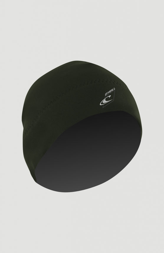 O'Neill Beanie 2mm für Herren, grün, freigestellt in Schrägansicht, mit weißem Logo-Print an der Seite