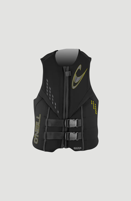 O'Neill Reactor ISO Vest Weste für Herren, schwarz, freigestellt von vorne, mit Reißverschluss und Schnallen