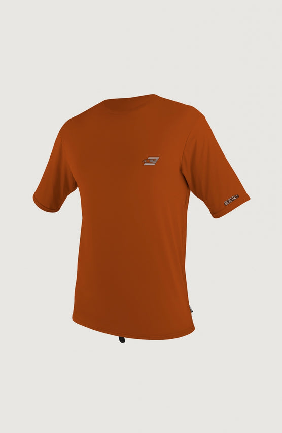 O'Neill Skins Short Sleeve Rash Tee Schwimmshirt für Herren, braun, freigestellt von vorne mit kleinem Logo