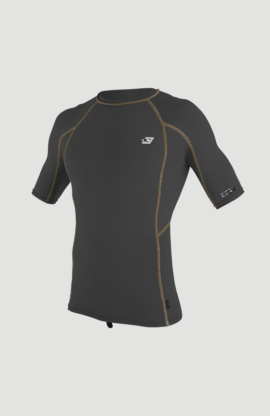 O'Neill Premium Skins Short Sleeve Rash Guard Schwimmshirt für Herren, schwarz mit Logo-Print in Weiß, Vorderansicht