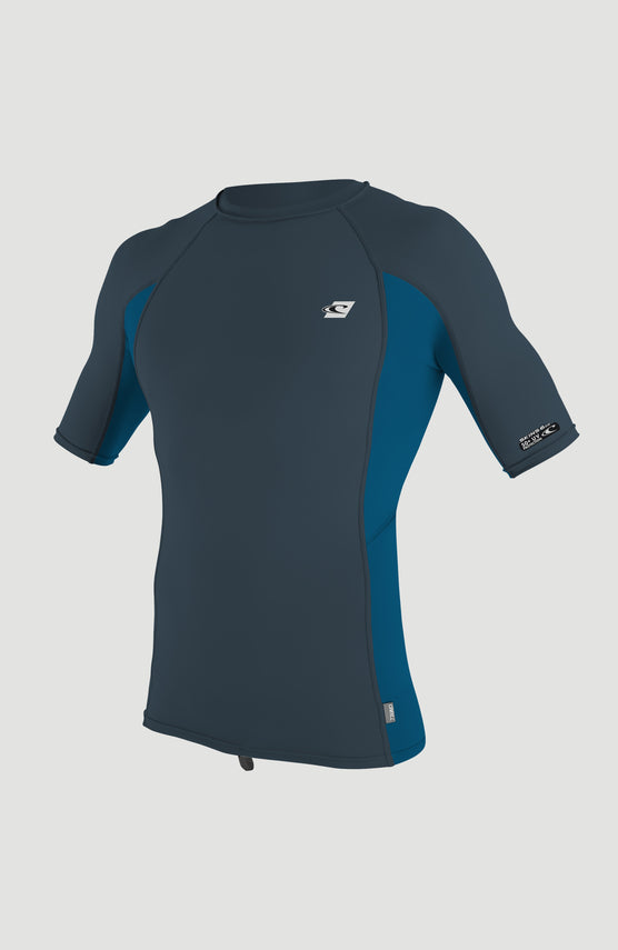 O'Neill Premium Skins Short Sleeve Rash Guard Schwimmshirt für Herren, blau, freigestellt von vorne